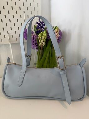 Longchamp Pastel Blue Leather Shoulder Bag with Gold-Tone Hardware